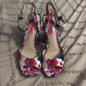 Betsey Johnson Isla Pink and Green Floral Heels